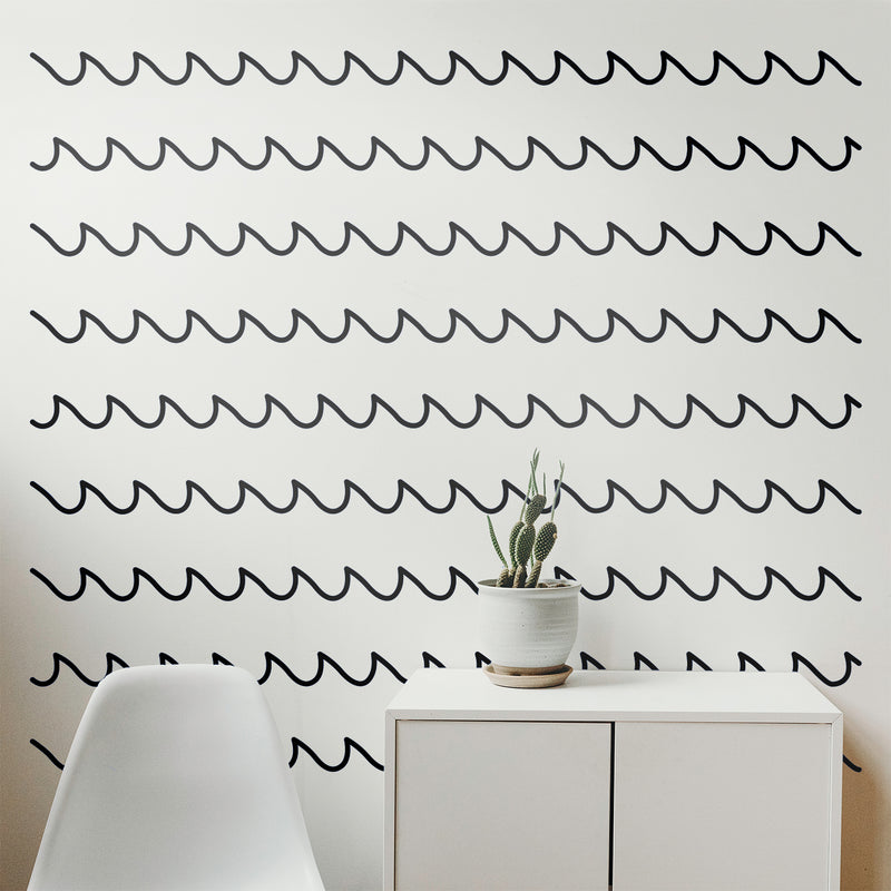 Set of 3 Vinyl Wall Art Decals - Waves - ach - Modern Cool Ocean Theme Home Bedroom Living Room Apartment Nursery Playroom - Little Kids Toddler Teens Urban Decor (ach; Blue)   2