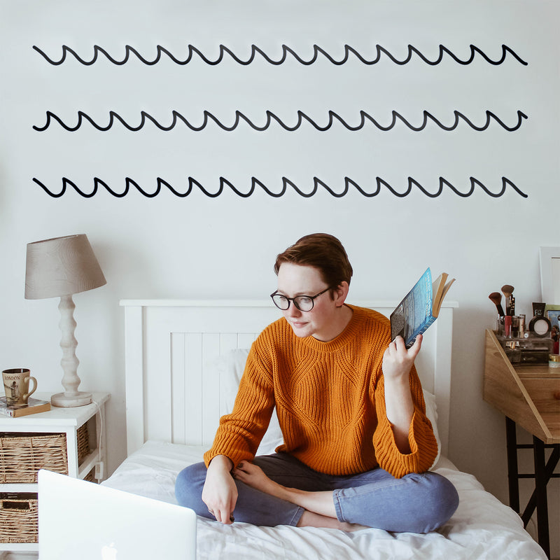 Set of 3 Vinyl Wall Art Decals - Waves - 2" x 45" Each - Modern Cool Ocean Theme Home Bedroom Living Room Apartment Nursery Playroom - Little Kids Toddler Teens Urban Decor (2" x 45" Each; Black) Black 2" x 45" each 3