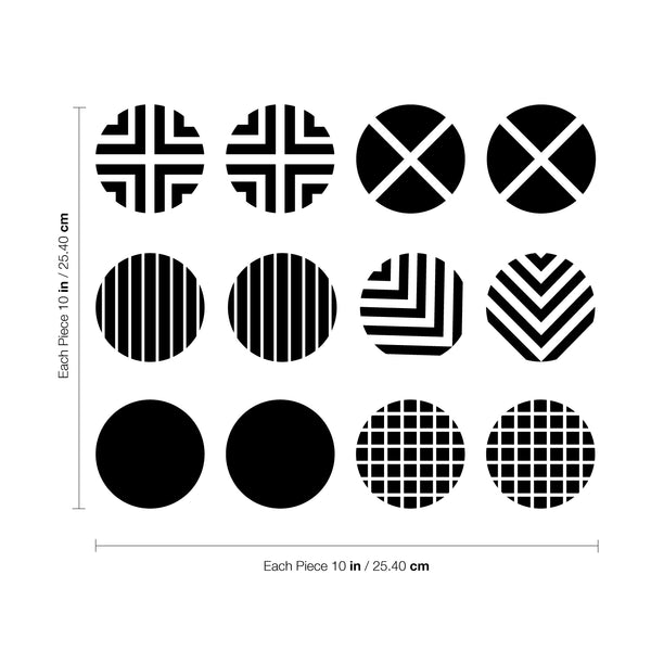 Set of 12 Vinyl Wall Art Decal - Circle Patterns - Each - Modern Urban Decor for Home Apartment Workplace Decor - Geometric Design for Living Room Bedroom Decals (Each; Blue)