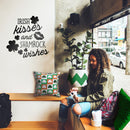 St Patrick’s Day Vinyl Wall Art Decal - Irish Kisses and Shamrock Wishes - 23" x 23" - St Patty’s Holiday Home Living Room Bedroom Sticker - Coffee Shop Bar Apartment Decor (23" x 23"; Black) Black 23" x 23" 4