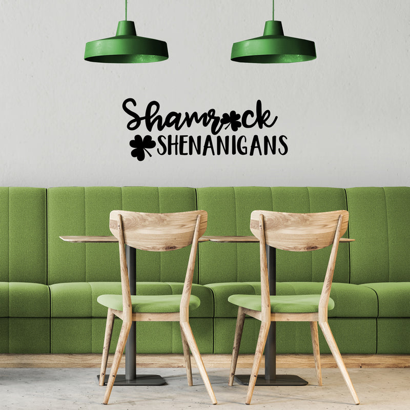 St Patrick’s Day Vinyl Wall Art Decal - Shamrock Shenanigans - 11" x 29" - St Patty’s Fun Holiday Coffee Shop Bar Home Living Room Bedroom Office Work Apartment Decor Sticker (11" x 29"; Black) Black 11" x 29" 2