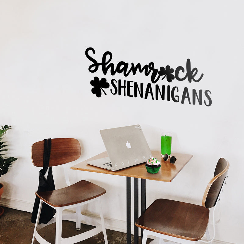 St Patrick’s Day Vinyl Wall Art Decal - Shamrock Shenanigans - St Patty’s Fun Holiday Coffee Shop Bar Home Living Room Bedroom Office Work Apartment Decor Sticker (11" x 29"; Black)   3