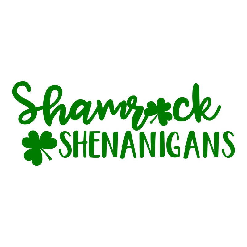 St Patrick’s Day Vinyl Wall Art Decal - Shamrock Shenanigans - 11" x 29" - St Patty’s Fun Holiday Coffee Shop Bar Home Living Room Bedroom Office Work Apartment Decor Sticker (11" x 29"; Green) Green 11" x 29"