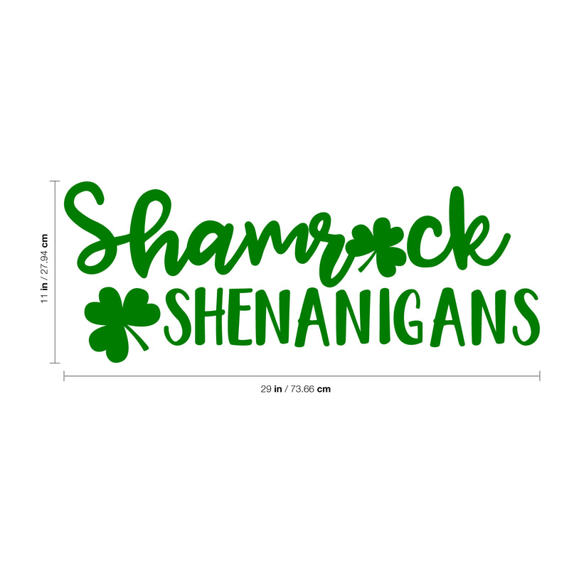 St Patrick’s Day Vinyl Wall Art Decal - Shamrock Shenanigans - 11" x 29" - St Patty’s Fun Holiday Coffee Shop Bar Home Living Room Bedroom Office Work Apartment Decor Sticker (11" x 29"; Green) Green 11" x 29" 2