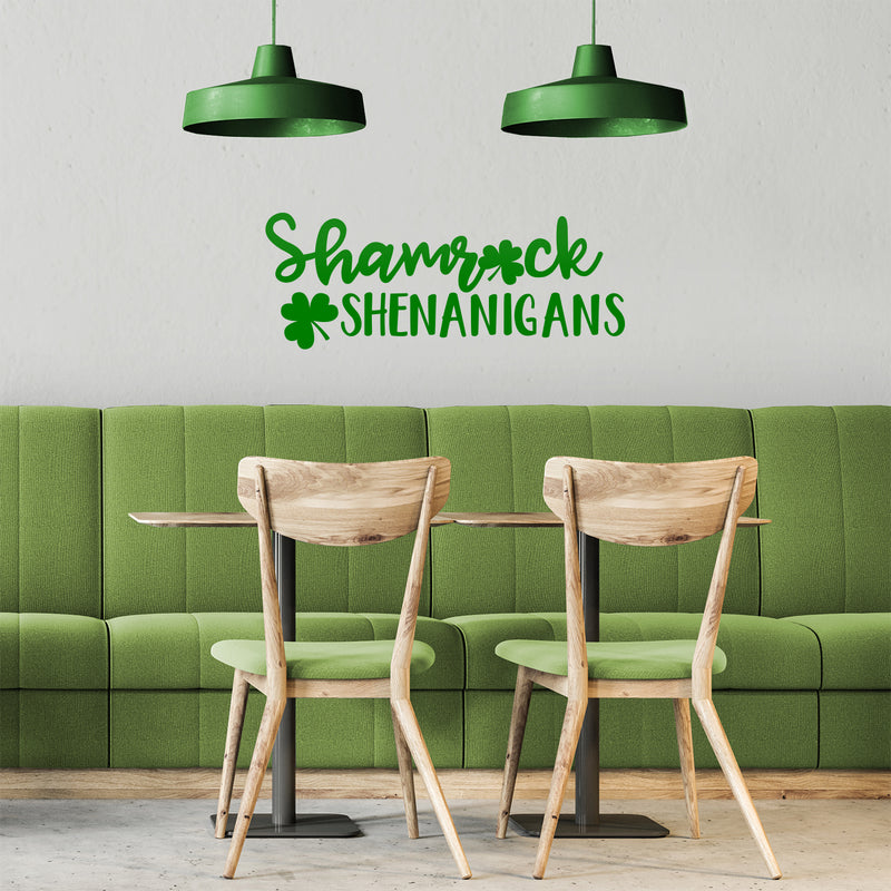 St Patrick’s Day Vinyl Wall Art Decal - Shamrock Shenanigans - 11" x 29" - St Patty’s Fun Holiday Coffee Shop Bar Home Living Room Bedroom Office Work Apartment Decor Sticker (11" x 29"; Green) Green 11" x 29" 3