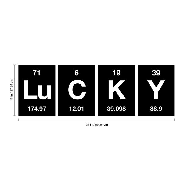 St Patrick’s Day Vinyl Wall Art Decal - Lucky Table of Elements - St Patty’s Holiday Modern Science Home Living Room Bedroom Apartment Indoor Office Work Decor (11" x 34"; Black)