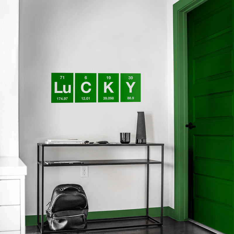 St Patrick’s Day Vinyl Wall Art Decal - Lucky Table of Elements - 11" x 34" - St Patty’s Holiday Modern Science Home Living Room Bedroom Apartment Indoor Office Work Decor (11" x 34"; Green) Green 11" x 34"