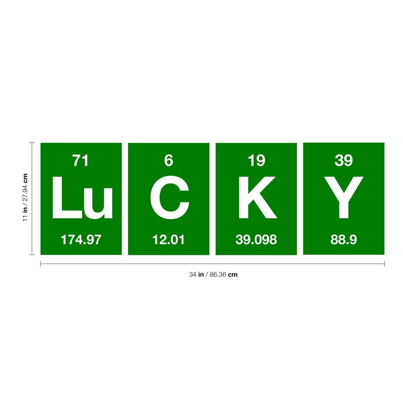 St Patrick’s Day Vinyl Wall Art Decal - Lucky Table of Elements - 11" x 34" - St Patty’s Holiday Modern Science Home Living Room Bedroom Apartment Indoor Office Work Decor (11" x 34"; Green) Green 11" x 34" 2