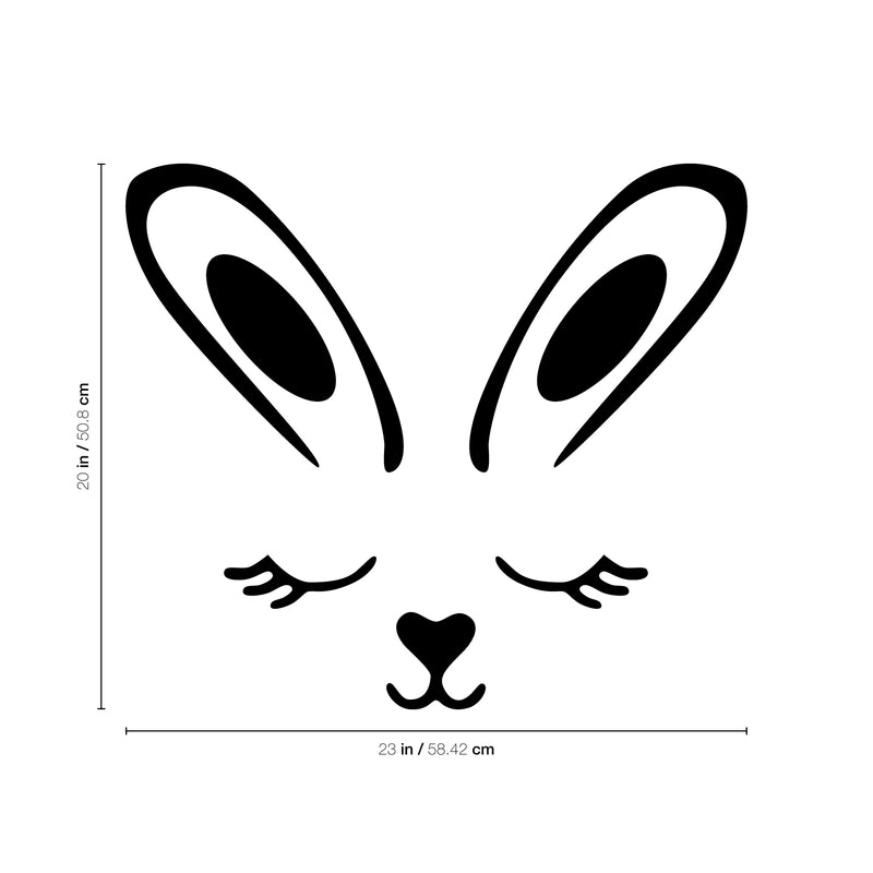 Easter Day Vinyl Wall Art Decal - Sleepy Bunny Face - Resurrection Sunday Pascha Holiday Modern Cute Home Living Room Bedroom Apartment Nursery Office Work Decor (20" x 23"; Black)