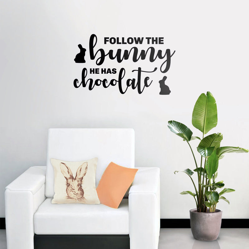 Easter Day Vinyl Wall Art Decal - Follow The Bunny He Has The Chocolate - Resurrection Sunday Pascha Holiday Modern Cute Home Living Room Bedroom Apartment Decor (15" x 25"; Black)   4