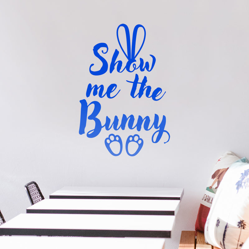 Easter Day Vinyl Wall Art Decal - Show Me The Bunny - 22.5" x 15" - Ears and Feet Resurrection Sunday Pascha Holiday Modern Cute Home Living Room Bedroom Apartment Nursery Decor (22.5" x 15"; Blue) Blue 22.5" x 15" 4