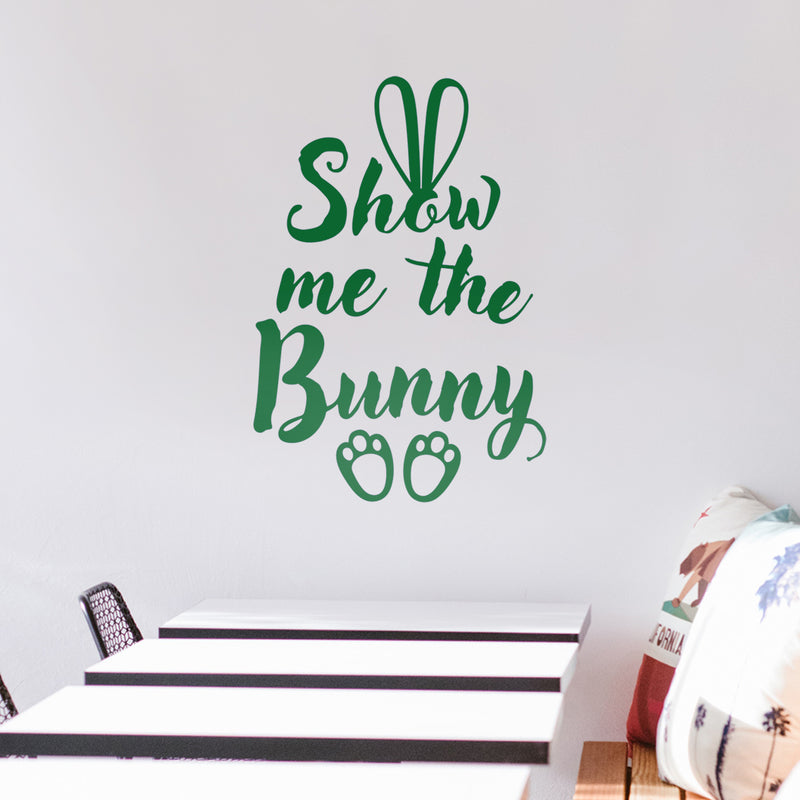 Easter Day Vinyl Wall Art Decal - Show Me The Bunny - 22.5" x 15" - Ears and Feet Resurrection Sunday Pascha Holiday Modern Cute Home Living Room Bedroom Apartment Nursery Decor (22.5" x 15"; Green) Green 22.5" x 15" 3
