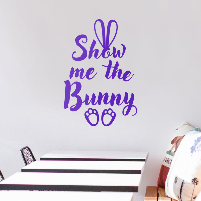 Easter Day Vinyl Wall Art Decal - Show Me The Bunny - 22.5" x 15" - Ears and Feet Resurrection Sunday Pascha Holiday Modern Cute Home Living Room Bedroom Apartment Nursery Decor (22.5" x 15"; Purple) Purple 22.5" x 15" 3