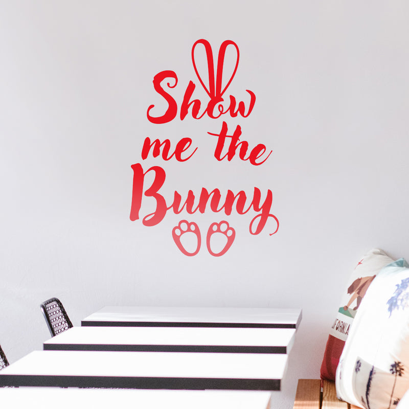 Easter Day Vinyl Wall Art Decal - Show Me The Bunny - 22.5" x 15" - Ears and Feet Resurrection Sunday Pascha Holiday Modern Cute Home Living Room Bedroom Apartment Nursery Decor (22.5" x 15"; Red) Red 22.5" x 15" 3