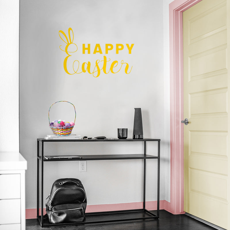 Easter Day Vinyl Wall Art Decal - Happy Easter - 15" x 23" - Resurrection Sunday Pascha Holiday Modern Church Home Living Room Bedroom Apartment Nursery Office Work Decor (15" x 23"; Yellow) Yellow 15" x 23" 3