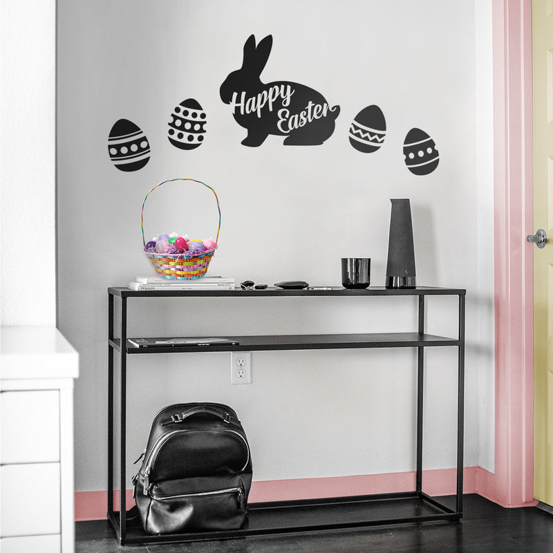 Easter Day Vinyl Wall Art Decal - Happy Easter Bunny - 16.- Cursive Resurrection Sunday Pascha Holiday Home Living Room Bedroom Apartment Nursery Office Work Decor (16.83" x 18"; Black)   2