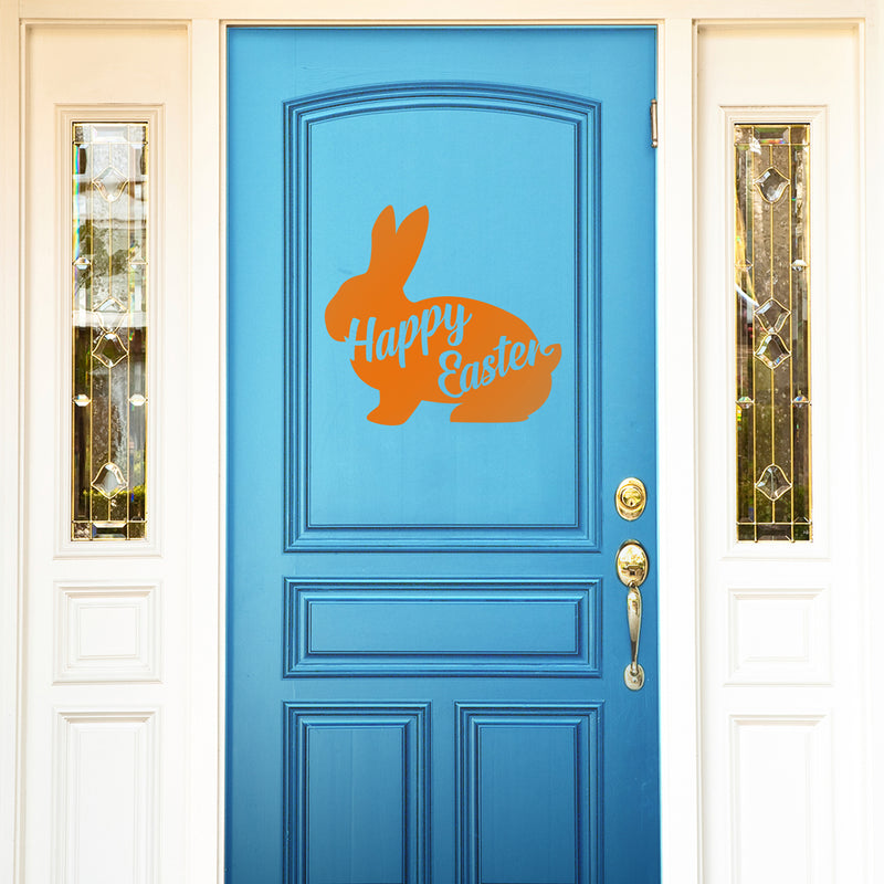 Easter Day Vinyl Wall Art Decal - Happy Easter Bunny - 16.83" x 18" - Cursive Resurrection Sunday Pascha Holiday Home Living Room Bedroom Apartment Nursery Office Work Decor (16.83" x 18"; Orange) Orange 16.83" x 18" 3