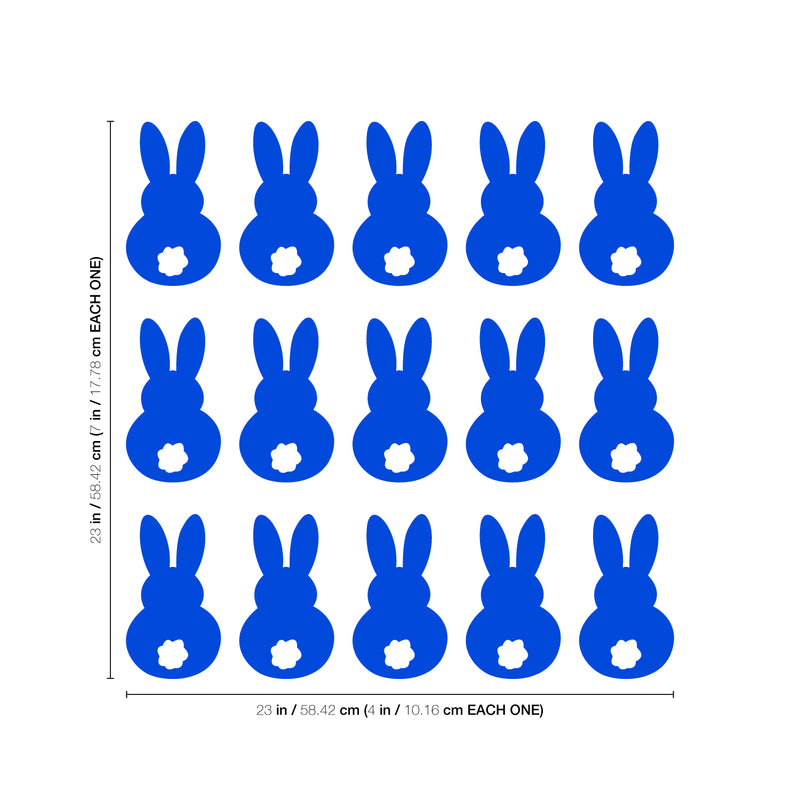 Set of 15 Easter Day Vinyl Wall Art Decals - Bunny Tails - 7" x 4" Each - Resurrection Sunday Pascha Holiday Cute Home Living Room Bedroom Apartment Office Work Nursery Decor (7" x 4" Each; Blue) Blue 7" x 4" each