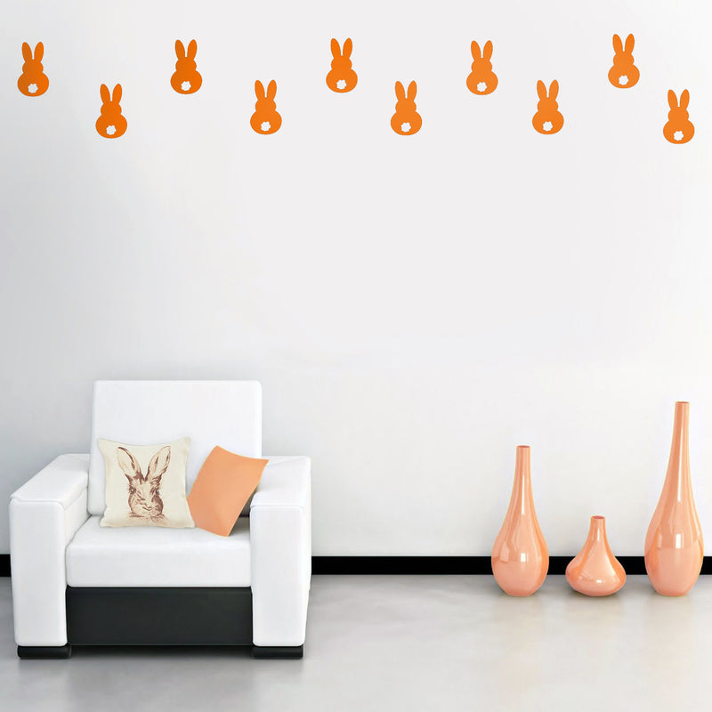 Set of 15 Easter Day Vinyl Wall Art Decals - Bunny Tails - 7" x 4" Each - Resurrection Sunday Pascha Holiday Cute Home Living Room Bedroom Apartment Office Work Nursery Decor (7" x 4" Each; Orange) Orange 7" x 4" each 3