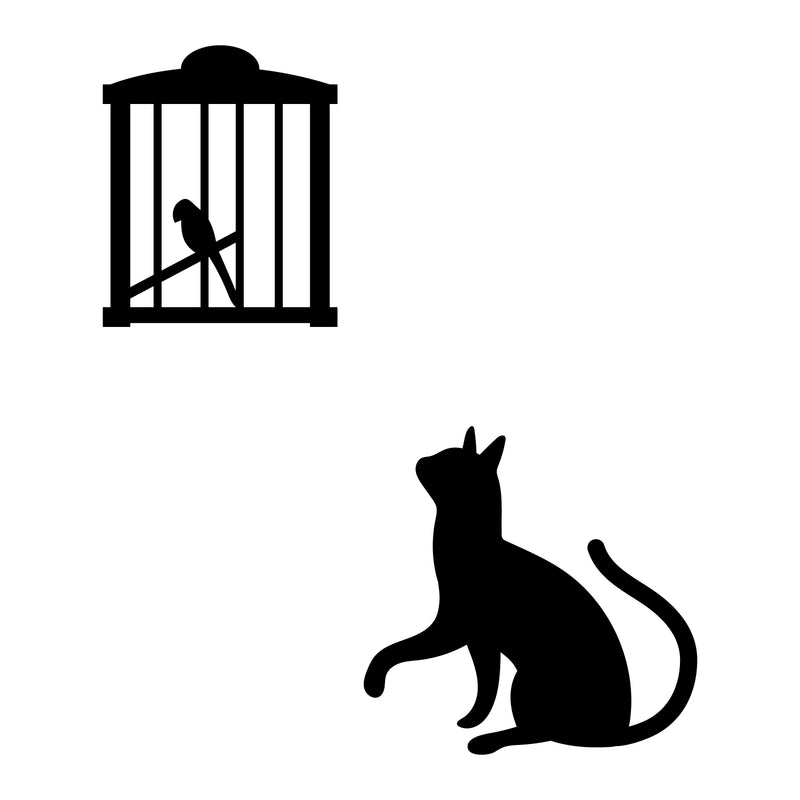 Vinyl Wall Art Decal - Cat and Bird - 7.0 - Cute Home Apartment Kids Bedroom Nursery Playroom Light Switch Decor - Laptop Computer Skin Car Bumper Sticker Designs (7.0; Black)