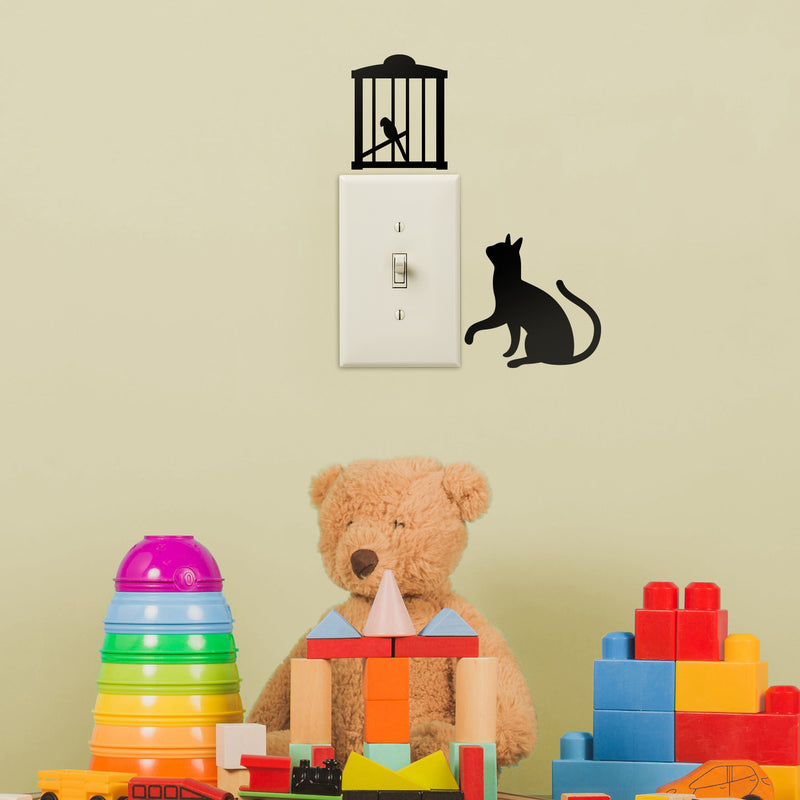 Vinyl Wall Art Decal - Cat and Bird - 7.0 - Cute Home Apartment Kids Bedroom Nursery Playroom Light Switch Decor - Laptop Computer Skin Car Bumper Sticker Designs (7.0; Black)   3