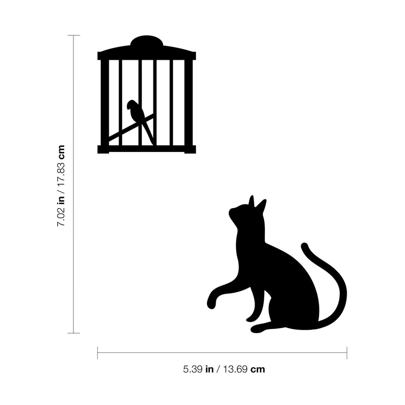 Vinyl Wall Art Decal - Cat and Bird - 7.0 - Cute Home Apartment Kids Bedroom Nursery Playroom Light Switch Decor - Laptop Computer Skin Car Bumper Sticker Designs (7.0; Black)   4