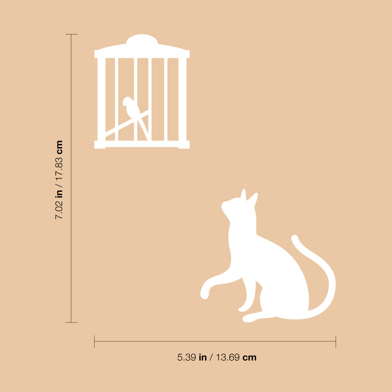 Vinyl Wall Art Decal - Cat and Bird - 7.02" x 5.39" - Cute Home Apartment Kids Bedroom Nursery Playroom Light Switch Decor - Laptop Computer Skin Car Bumper Sticker Designs (7.02" x 5.39"; White) White 7.02" x 5.39" 4