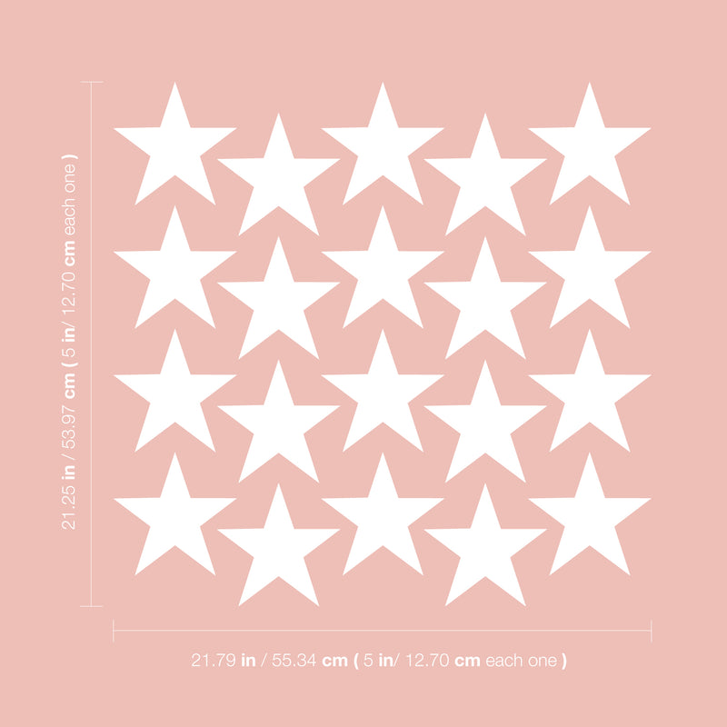 Set of 20 Vinyl Wall Art Decals - Stars - 5" x 5" Each - Cute Adhesive Sticker Shapes For Kids Toddlers Teens Bedroom Playroom Nursery Living Room Home Apartment Decorations (5" x 5" each; White) White 5" x 5" each