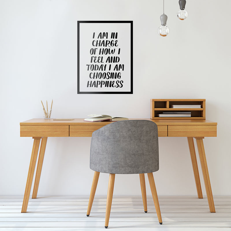 Vinyl Wall Art Decal - I Am In Charge Of How I Feel And Today I Am Choosing Happiness - Inspirational Home Bedroom Office Workplace Apartment Living Room Quote Decor (30" x 23"; Black)