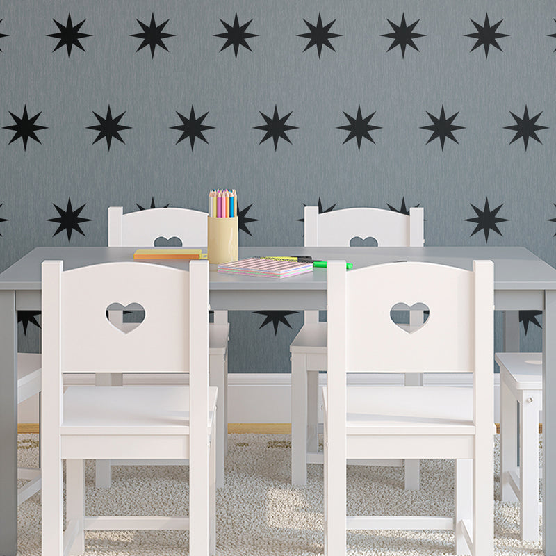 Set of 16 Vinyl Wall Art Decals - 8 Point Stars - Each - Cool Fun Sticker Shapes For Kids Toddlers Teens Bedroom Playroom Nursery Living Room Home Apartment Decorations (each; Black)   2