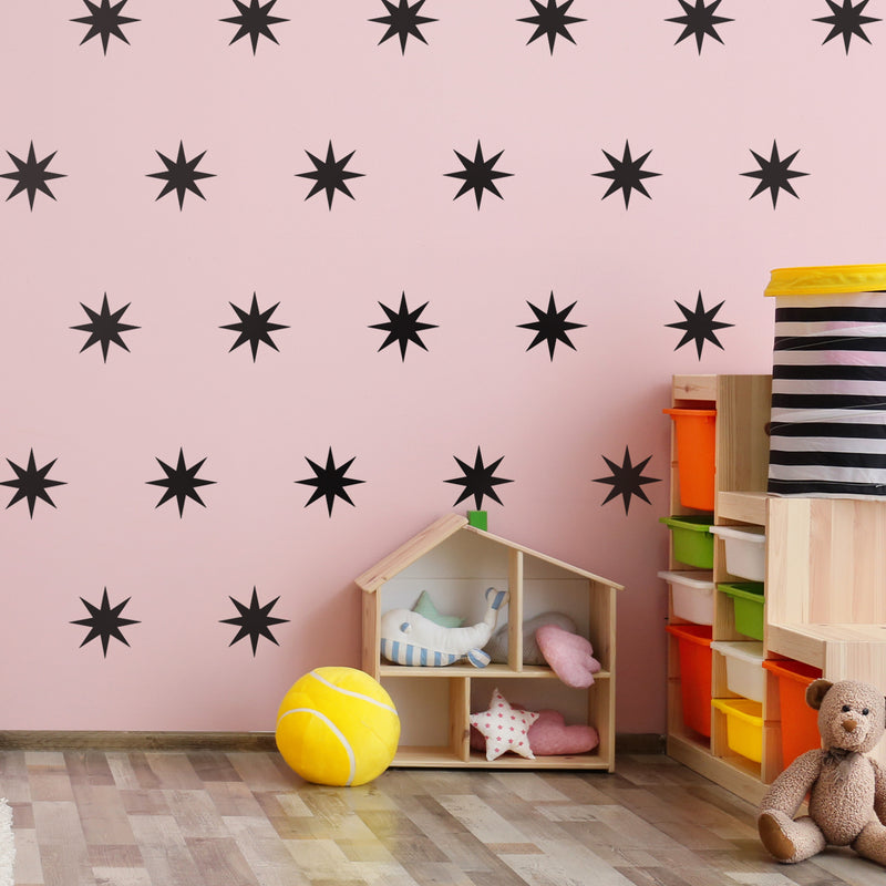 Set of 16 Vinyl Wall Art Decals - 8 Point Stars - Each - Cool Fun Sticker Shapes For Kids Toddlers Teens Bedroom Playroom Nursery Living Room Home Apartment Decorations (each; Black)   3