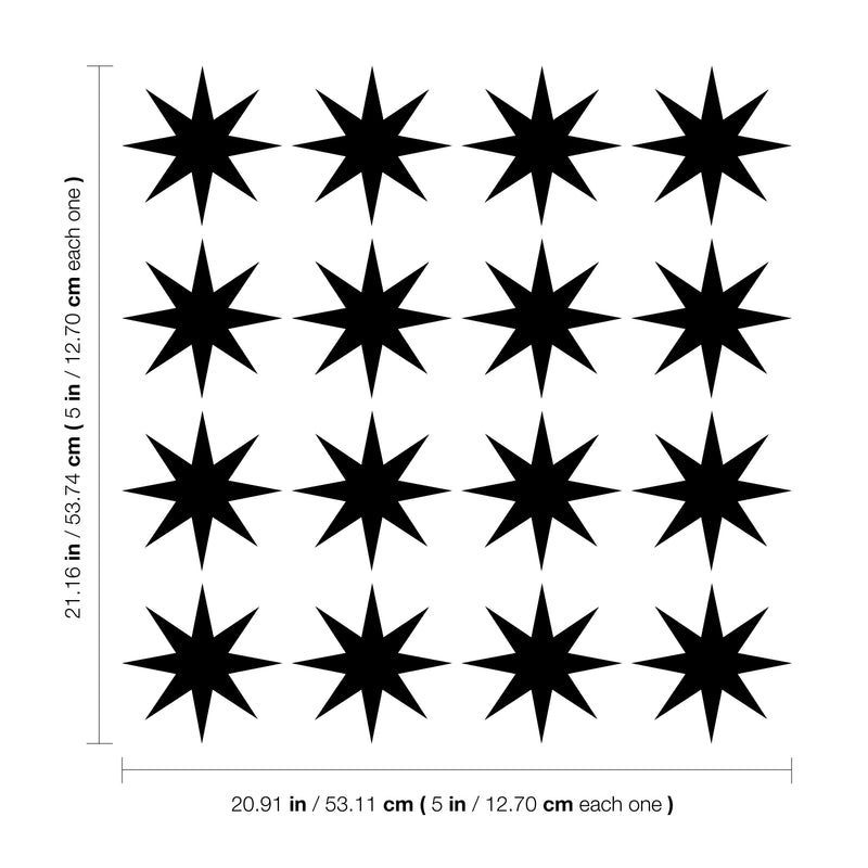Set of 16 Vinyl Wall Art Decals - 8 Point Stars - Each - Cool Fun Sticker Shapes For Kids Toddlers Teens Bedroom Playroom Nursery Living Room Home Apartment Decorations (each; Black)   4