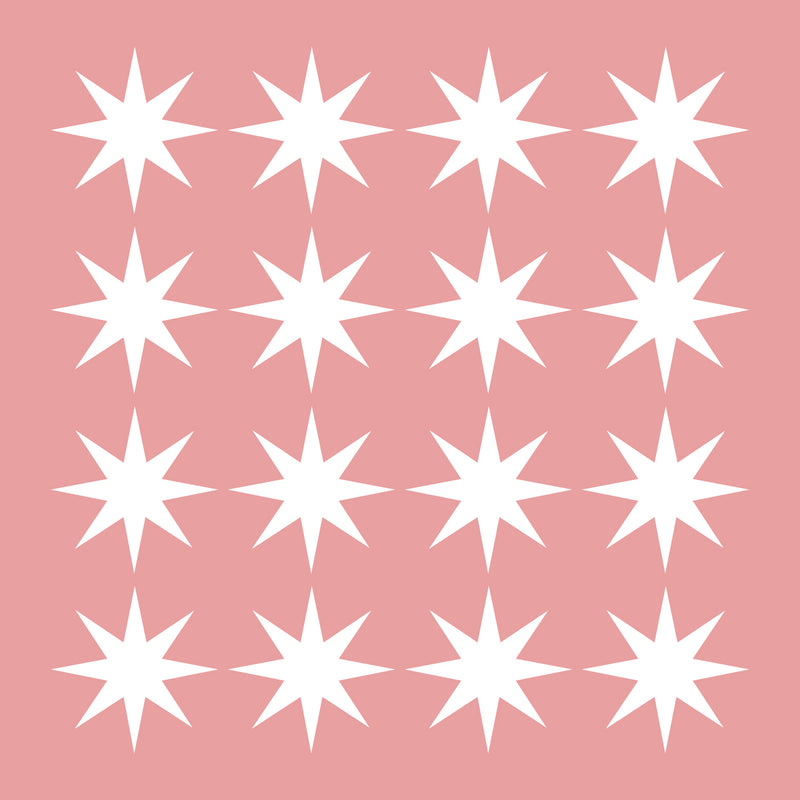 Set of 16 Vinyl Wall Art Decals - 8 Point Stars - 5" x 5" Each - Cool Fun Sticker Shapes For Kids Toddlers Teens Bedroom Playroom Nursery Living Room Home Apartment Decorations (5" x 5" each; White) White 5" x 5" each