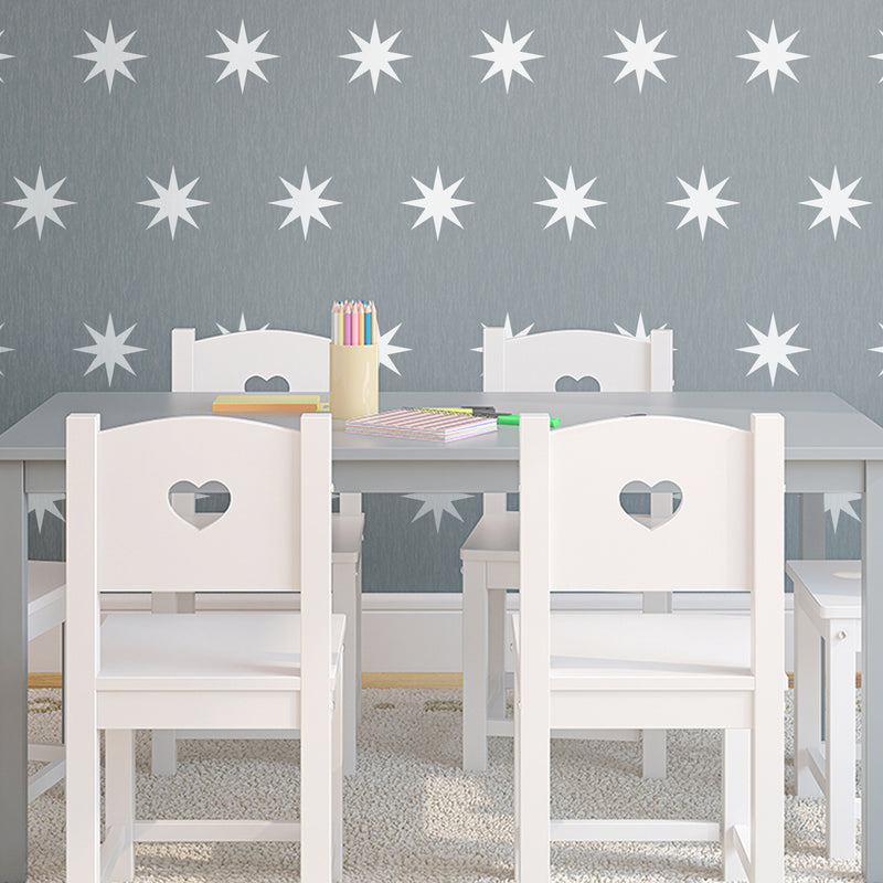 Set of 16 Vinyl Wall Art Decals - 8 Point Stars - 5" x 5" Each - Cool Fun Sticker Shapes For Kids Toddlers Teens Bedroom Playroom Nursery Living Room Home Apartment Decorations (5" x 5" each; White) White 5" x 5" each 2