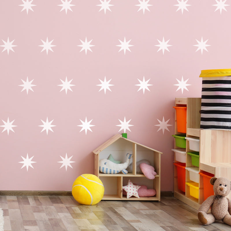 Set of 16 Vinyl Wall Art Decals - 8 Point Stars - 5" x 5" Each - Cool Fun Sticker Shapes For Kids Toddlers Teens Bedroom Playroom Nursery Living Room Home Apartment Decorations (5" x 5" each; White) White 5" x 5" each 3
