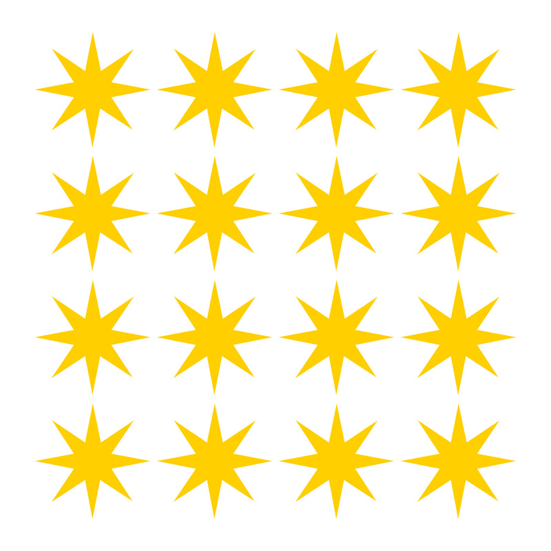 Set of 16 Vinyl Wall Art Decals - 8 Point Stars - 5" x 5" Each - Cool Fun Sticker Shapes For Kids Toddlers Teens Bedroom Playroom Nursery Living Room Home Apartment Decorations (5" x 5" each; Yellow) Yellow 5" x 5" each