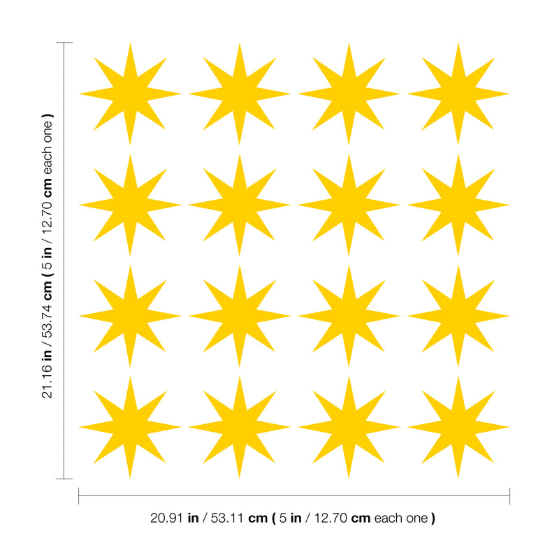 Set of 16 Vinyl Wall Art Decals - 8 Point Stars - 5" x 5" Each - Cool Fun Sticker Shapes For Kids Toddlers Teens Bedroom Playroom Nursery Living Room Home Apartment Decorations (5" x 5" each; Yellow) Yellow 5" x 5" each 2