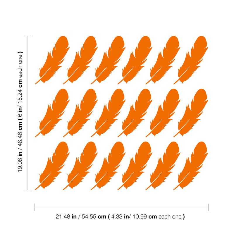 Set of 18 Vinyl Wall Art Decal - Feathers Pattern - 6" x 4.33" Each - Modern Trendy Urban Home Living Room Bedroom Apartment Decor - Office Work Nursery Playroom Stickers (6" x 4.33" each; Orange) Orange 6" x 4.33" each 5