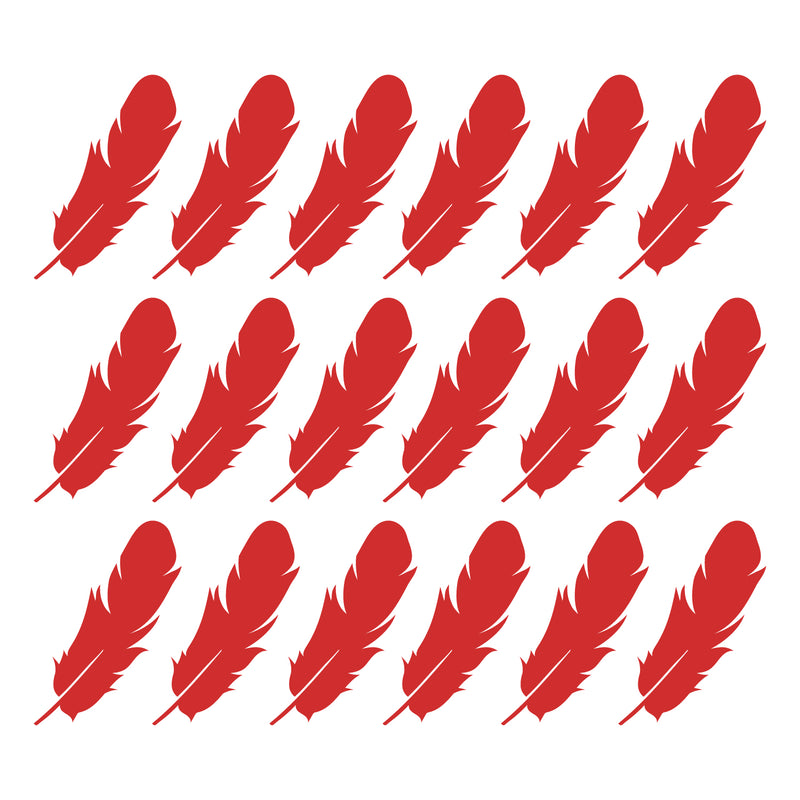 Set of 18 Vinyl Wall Art Decal - Feathers Pattern - 6" x 4.33" Each - Modern Trendy Urban Home Living Room Bedroom Apartment Decor - Office Work Nursery Playroom Stickers (6" x 4.33" each; Red) Red 6" x 4.33" each