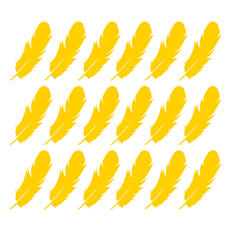 Set of 18 Vinyl Wall Art Decal - Feathers Pattern - 6" x 4.33" Each - Modern Trendy Urban Home Living Room Bedroom Apartment Decor - Office Work Nursery Playroom Stickers (6" x 4.33" each; Yellow) Yellow 6" x 4.33" each