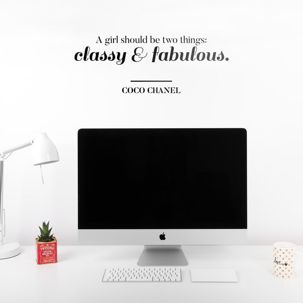 Vinyl Wall Art Decal - A Girl Should Be Two Things Classy and Fabulous - Coco Chanel Women’s Quotes Home Apartment Living Room Bedroom Office Dorm Room Work Decor (10" x 27"; Black)