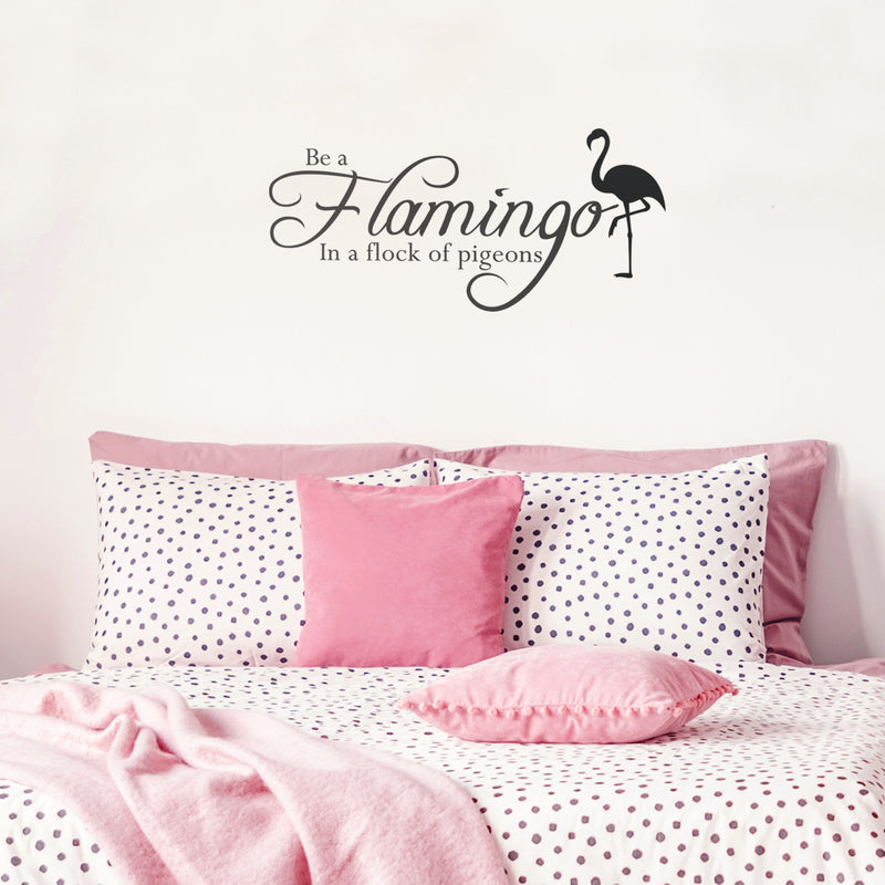 Vinyl Wall Art Decal - Be A Flamingo In A Flock Of Pigeons - 14.07" x 30" - Inspirational Positive Home Apartment Nursery Kids Room Bedroom Living Room Decor Indoor Outdoor Quote Black 14.07" x 30" 2