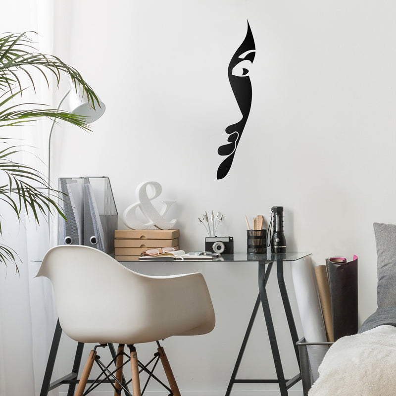 Vinyl Wall Art Decal - Face Silhouette - 32" x 8" - Chic Modern Feminine Body Shape Home Work Bedroom Living Room Apartment Office Store Indoor Women’s Teens Decoration (32" x 8"; Black) Black 32" x 8" 3