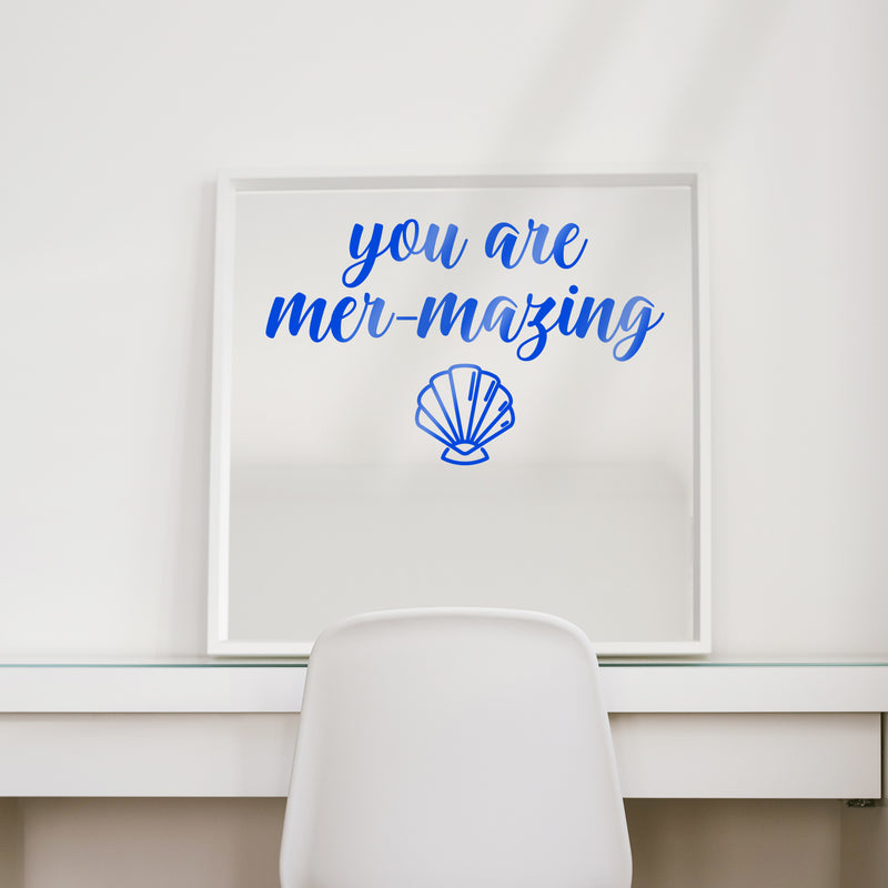 Vinyl Wall Art Decal - You Are Mer-mazing - 14" x 22" - Motivational Modern Cute Trendy Girls Teens Seashell Nursery Playroom Bedroom Living Room Apartment Home Sticker Decals Blue 14" x 22" 4