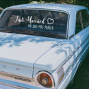 Vinyl Wall Art Decal - Custom Just Married Names - Modern Wedding Celebration Quote For Husband Wife Home Apartment Bedroom Living Room Car Windshield Window Sticker Decoration