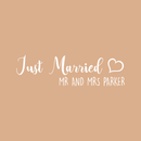 Vinyl Wall Art Decal - Just Married Names - 7" x 25" - Modern Wedding Celebration Quote For Husband Wife Home Apartment Bedroom Living Room Car Windshield Window Sticker Decoration Black 7" x 25" 4