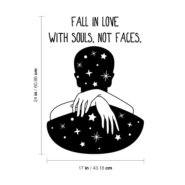 Vinyl Wall Art Decal - Fall In Love With Souls Not Faces - Modern Love Warmth Passion Affection Quote For Home Bedroom Apartment Living Room Work Office Decoration Sticker