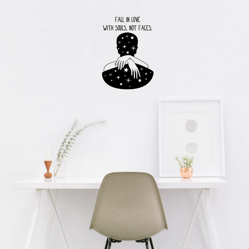 Vinyl Wall Art Decal - Fall In Love With Souls Not Faces - 24" x 17" - Modern Love Warmth Passion Affection  Quote For Home Bedroom Apartment Living Room Work Office Decoration Sticker Black 24" x 17" 2