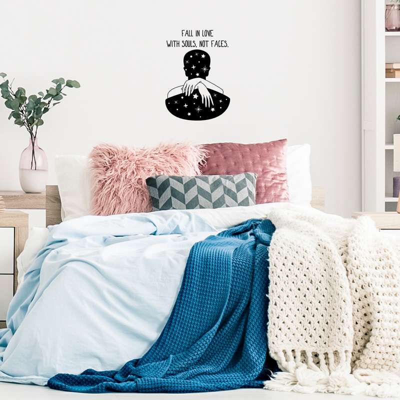 Vinyl Wall Art Decal - Fall In Love With Souls Not Faces - 24" x 17" - Modern Love Warmth Passion Affection  Quote For Home Bedroom Apartment Living Room Work Office Decoration Sticker Black 24" x 17" 3