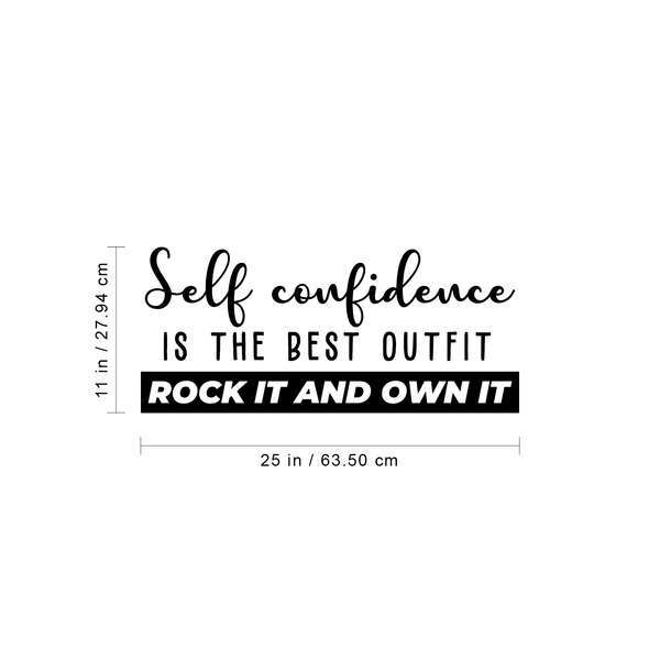 Vinyl Wall Art Decal - Self Confidence Is The Best Outfit Rock It - Modern Cursive Inspirational Quote For Home Apartment Bedroom Living Room Classroom School Office Decoration Sticker